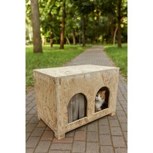 Feyza Design Çift Bölmeli Ahşap Kedi Evi, Dış Mekan Için 61X41X36 cm