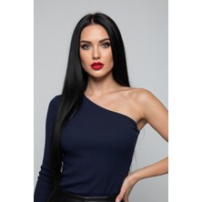 Lacivert Tek Omuz Uzun Kollu Kaşkorse Kadın Bluz