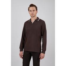 Paco Romano Erkek Uzun Kol Kahverengi Polo Yaka Tişört