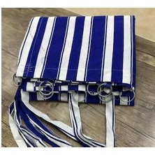 Ceylan Home Balkon Perdesi Bağcıklı Halkalı Ölçü Seçenekli Mavi Çizgili