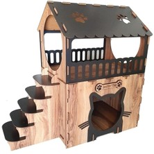 Feyza Design Çift Kat Teraslı Kedi Köpek Evi, Rahat ve Güvenli Yaşam Alanı