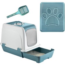 Feyza Design Orta Boy Çekmeceli Kapalı Kedi Tuvaleti Paspas ve Kürek Hediye