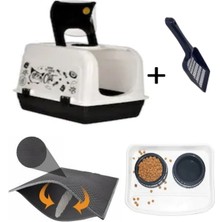 Feyza Design Maxi Xxl Kedi Tuvalet Kabı ve Mama Kabı Seti, Üsten Açılır, Kauçuk Paspaslı