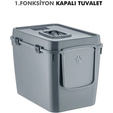 Feyza Design Xl 2 Fonksiyonlu Kapalı ve Açık Kedi Tuvaleti, 56X40X43 Cm, Pratik Kullanım