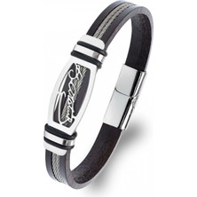 Atatürk Imzalı Çelik Plakalı Deri Erkek Bileklik