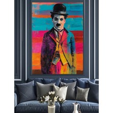 Artmeg Renkli Charlie Chaplin Portresi Dekoratif Kanvas - Mdf Ahşap Tablo