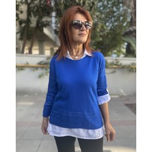 Denizege Butik Gömlek Triko Takım Saks Mavi