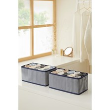 Luxway Home 2'li Çok Amaçlı Dolap Içi Çekmece Düzenleyici Kutu Lacivert Çizgili Kumaş Çorap ve Iç Çamaşırı Organizeri