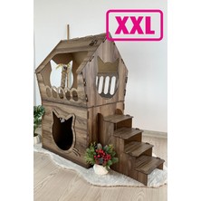 Feyza Design Büyük Ahşap Teraslı Dekoratif Kedi Evi, 5kg ve Üzeri Kedilere Uygun
