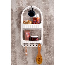 Ovio Ev Yaşam 2 Katlı Banyo Düzenleyici Raf – 2 Bölmeli Askılı Duş Organizeri - Sabunluk Şampuanlık Duşakabin Askı