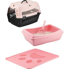 Feyza Design Açık Kedi Tuvaleti, Paspas ve Taşıma Çantası 3'lü Set