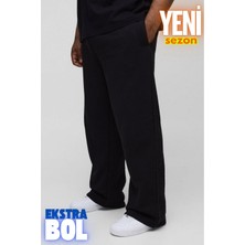 Vladivosto Gri Siyah Büyük Beden Paçası Lastikli Oversize Bol Kalıp Eşofman Altı Rahat Unisex Eşofman Altı