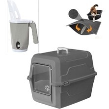 Feyza Design Pratik Kedi Tuvalet Seti Kapalı, Paspas ve Elektrikli Kürek ile Komple