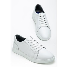 Dilimler Ayakkabı Hakiki Deri Erkek Casual Günlük Ayakkabı Beyaz Bağlı Poli Taban