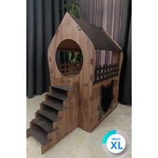 Feyza Design Kedi Evi Xl Merdivenli Iki Katlı Ahşap 66X68X38 cm Kahverengi