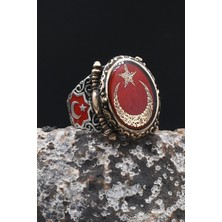 Prestige Ay Yıldız - Ay Yıldızlı - Kelime-I Tevhid Yazlı 925 Ayar Gümüş Erkek Yüzük Mineli 902487