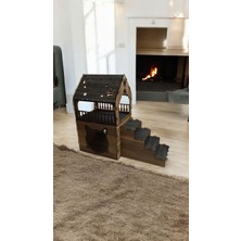 Feyza Design Ahşap Kedi Evi, Minder ve Tasma ile Özel Tasarım Oyun Kulübesi