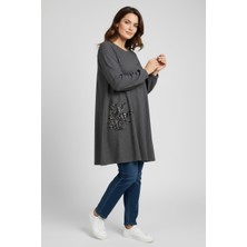 Ece Giyim Kadın Fitilli Kaşkorse Önü Taşlı Kolağzı Lastikli Battal Beden Tunik