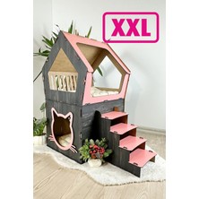 Feyza Design Dekoratif Ahşap Büyük Teraslı Kedi Evi, 5 kg ve Üzeri Kedilere Uygun