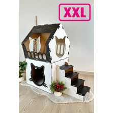 Feyza Design Büyük Ahşap Teraslı Dekoratif Kedi Evi, 5kg ve Üzeri Kedilere Uygun