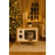 Feyza Design Doğal Ahşap Kedi Evi, Şık ve Rahat Tasarım, Ev Dekoruna Uygun