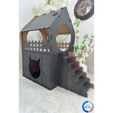 Feyza Design Kedi Evi Xxl Koyu Kahverengi Merdivenli Iki Katlı Mdf 83X81X40 cm