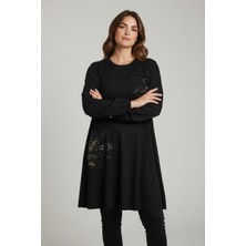 Ece Giyim Kadın Fitilli Kaşkorse Önü Taşlı Kolağzı Lastikli Battal Beden Tunik