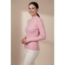 Kadın Pembe Balıkçı Yaka Kazak