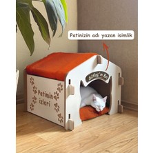 Feyza Design Kiremit Rengi Ahşap Kedi Evi ve Yuvası, Kolay Montaj, Pufuk Konfor