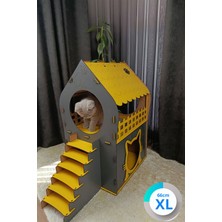 Feyza Design Xl Kedi Evi Antrasit Sarı, Merdivenli, Iki Katlı Mdf, 66×68×38 cm