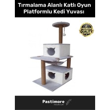 Feyza Design Çocuklar Için Dayanıklı Katlı Tırmalama Alanlı Kedi Evi ve Yataklı Platform