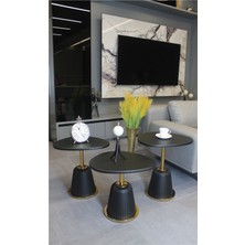 Decoramis Torino Zigon Sehpa Siyah Mdf (Siyah - Gold) - Zigon Sehpa 3'lü