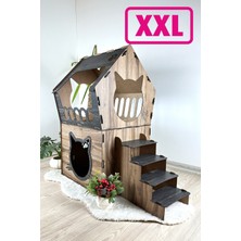 Feyza Design Ahşap Mdf Xxl Büyük Teraslı Dekoratif Kedi Evi, 5kg ve Üzeri Kedilere Uygun