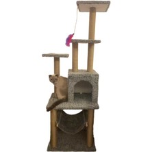 Feyza Design Lüks ve Şık Hamaklı Yuvalı Kedi Tırmalama Evi ve Oyun Platformu