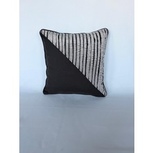 Pemteks Tekstil 45X45 Gri Siyah Kadife Keten Karışımı Kırlent Kılıfı