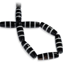 Tibet Akik Doğal Taş Parlak Siyah Silindir Kesim 10X30MM Dizi