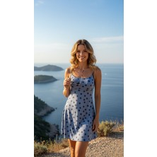 Adel Ayarlanabilir Askılı Slipli ve Astarlı Puantiye Desenli Gri Elbise Mayo