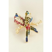 Marsilyan Çift Kuş Mineli Taşlı Broş