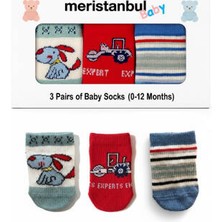 Meristanbul Bebek Çorap Seti, 3-6 Ay, 3'lü, Traktör, Köpek ve Çizgili