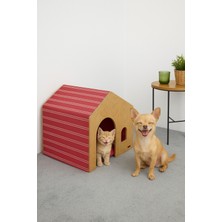 Feyza Design Hava Alabilen Demonte Ahşap Kedi ve Köpek Evi, Değiştirilebilir Kumaşlı