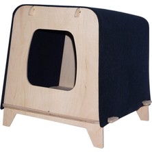 Feyza Design Rahat ve Şık Ahşap Kedi Evi, Lacivert Keçe ile Konfor Sunar