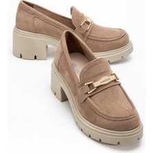 Dilimler Ayakkabı Vizon Süet Kadın Kalın Topuklu Günlük Ayakkabı Kalın Taban Tokalı