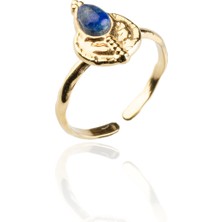 Lapis Lazuli Doğal Taş Çelik Damla Kesim Ayarlanabilir Yüzük