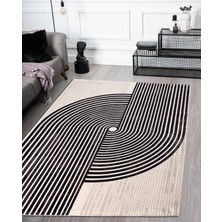 Vila Nova Home Modern Desenli  Yumuşak Tuşeli Siyah Ekru Salon Oturma Odası Halısı