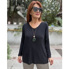 Denizege Butik Italyan Kolyeli Fitilli Triko Siyah