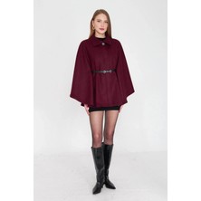 Skygo Kemerli kaşe panço bordo pt