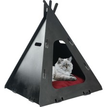 Feyza Design Büyük Ahşap Kedi Yatağı, Siyah Parlak Çadır, 50X35 Cm, Premium Kalite
