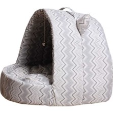 Feyza Design Gri Zikzak Desenli Rahat Kedi ve Köpek Yatağı Yuvası