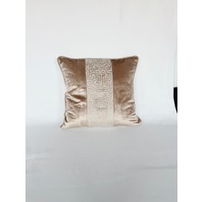 Pemteks Tekstil 50X50 Vizon Renk Bantlı Kadife Fermuarlı Kırlent Kılıfı