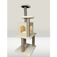 Feyza Design Yuvalı Lüx Kedi Evi ve Tırmalama Alanı Bej